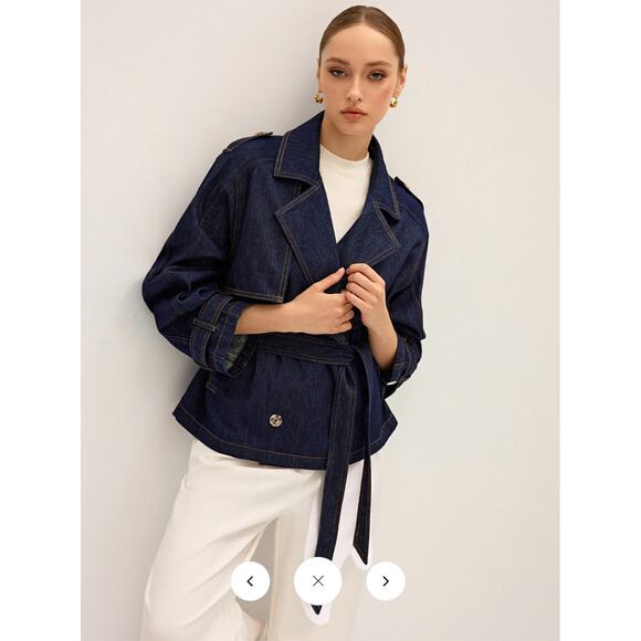 Commense Denim Short Trench Coat Sz XL - Picture 4 of 6